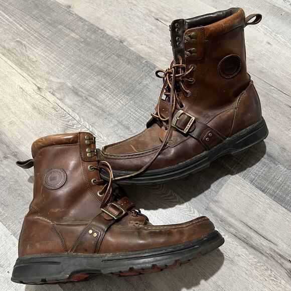 VTG Polo Sport Ralph Lauren Brown Leather Ranger Cookie Boots Strap/Buckle Tall - Picture 1 of 8